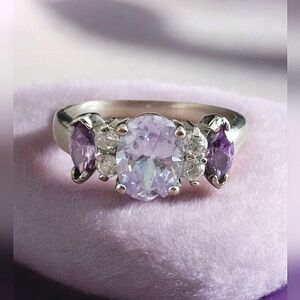 Stunning Lavender CZ & Amethyst Ring – Size 10